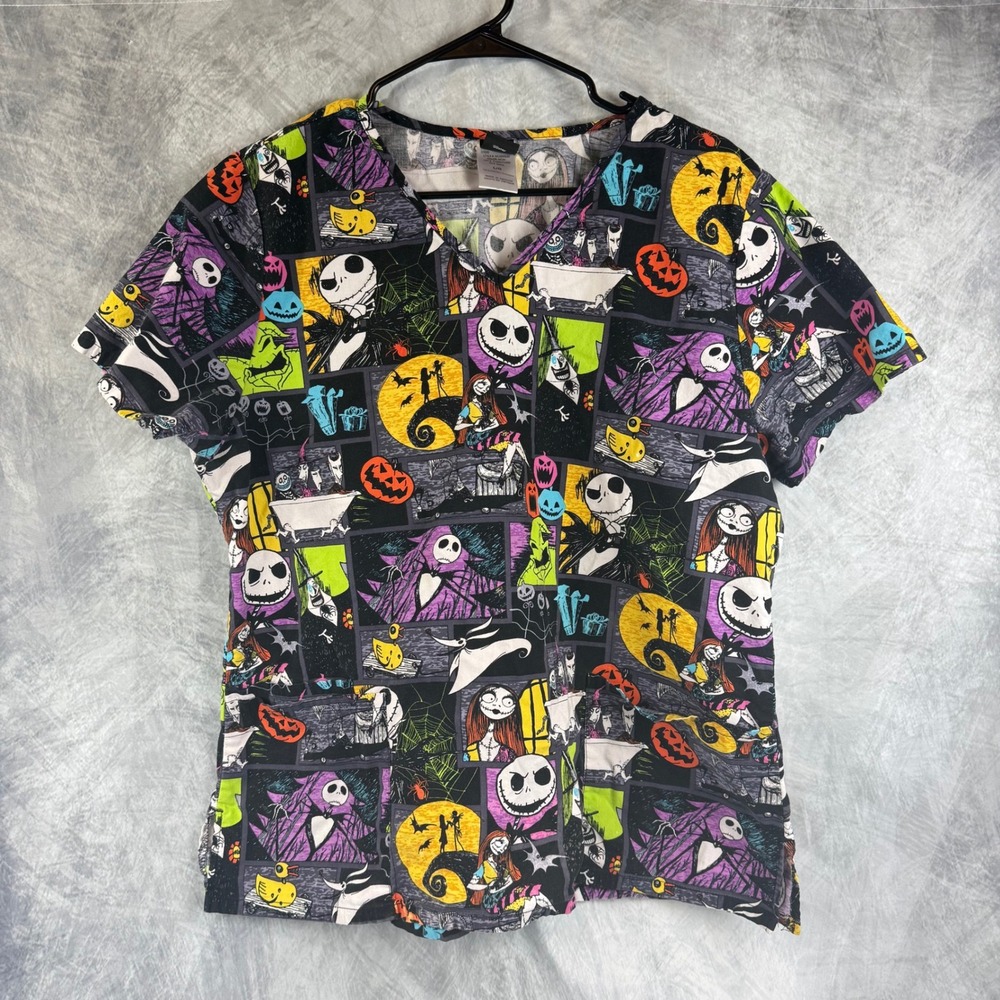 Disney Nightmare Before Christmas Scrub Top Jack Skellington Sally Large